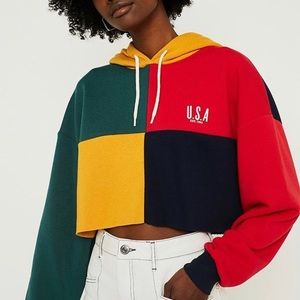 Urban outfitters color block cropped hoodie